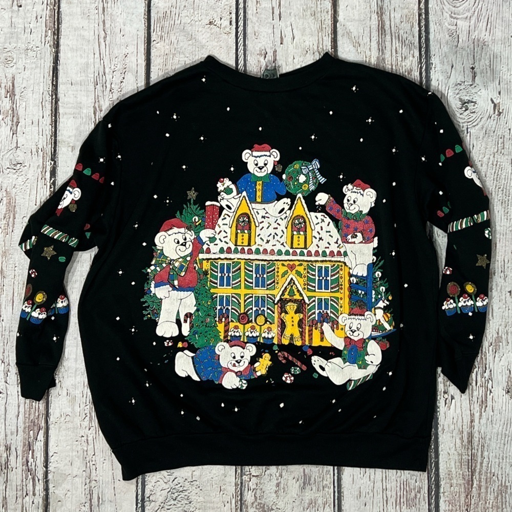 Vintage 80s Bear Family Christmas Ugly Sweater Sweatshirt Party Sweatshirt